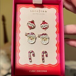 NIB Serefina Santa and Candy Cane Earrings Set 3prs